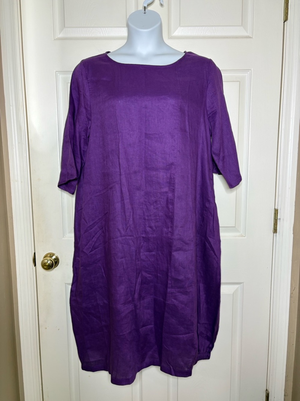 Lintico Sofia 100% linen purple midi length 3/4 sleeve dress - Picture 4 of 16